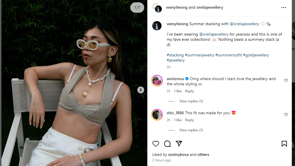 Wenyiteong, a fashion influencer, posts a paid ad, which is a way to drive Shopify traffic.