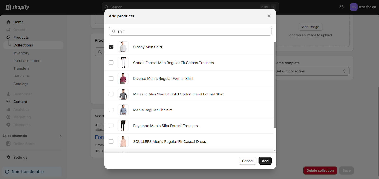 Selecting the Products To add them on shopify collections