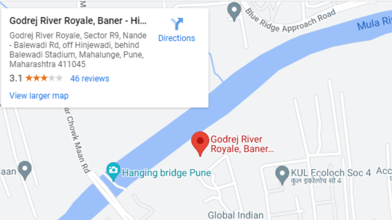 Check out the Godrej River Royale location on Google Maps.