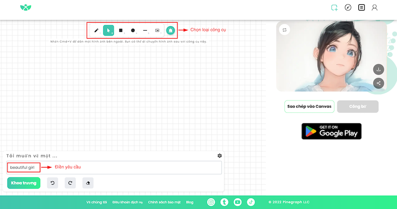 Web vẽ bằng AI Pinegraph