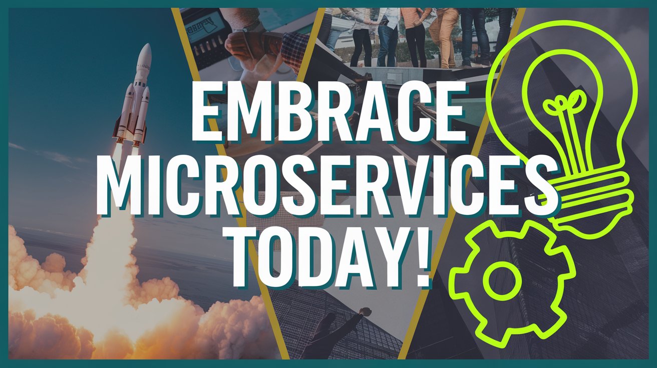 Motivational graphic encouraging the adoption of microservices architecture.