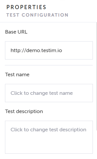 Test Configuration properties panel in Testim.io