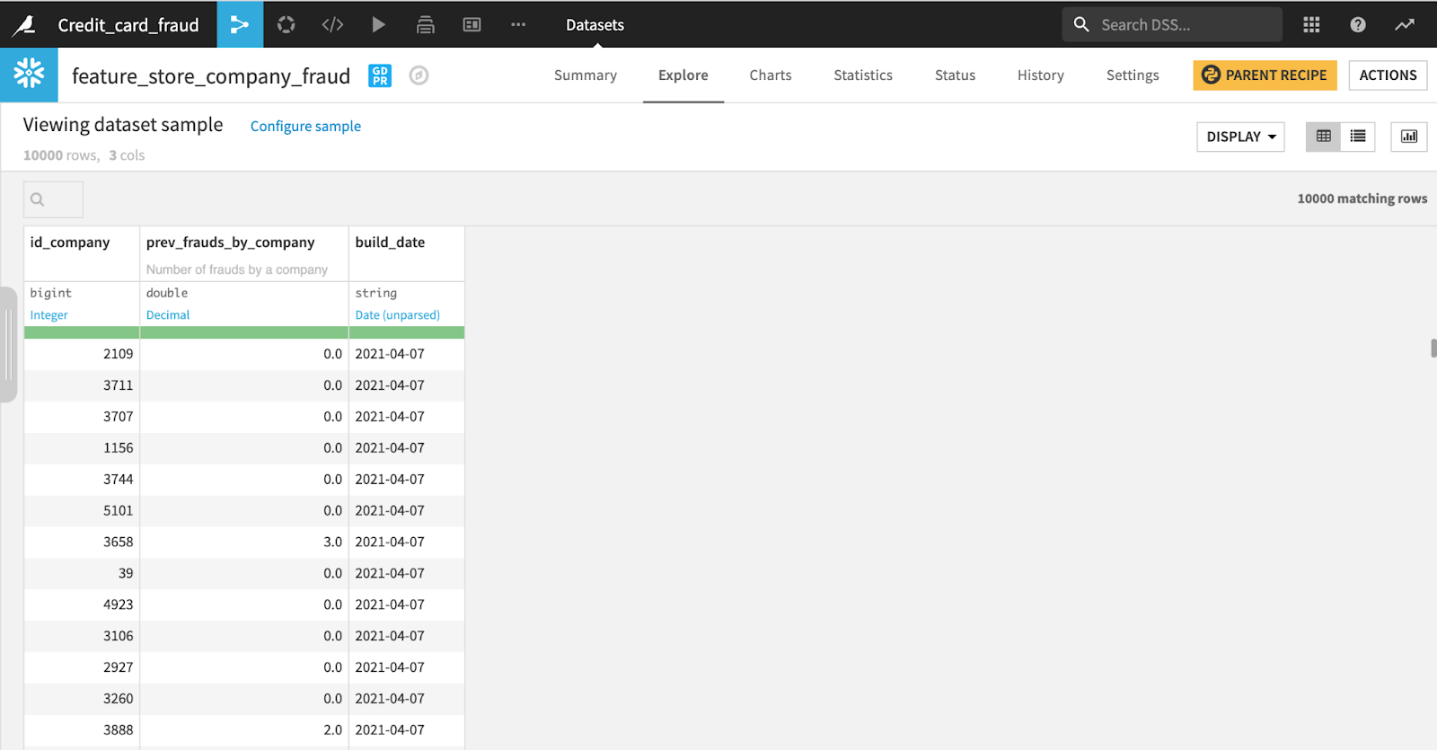 feature table column descriptions