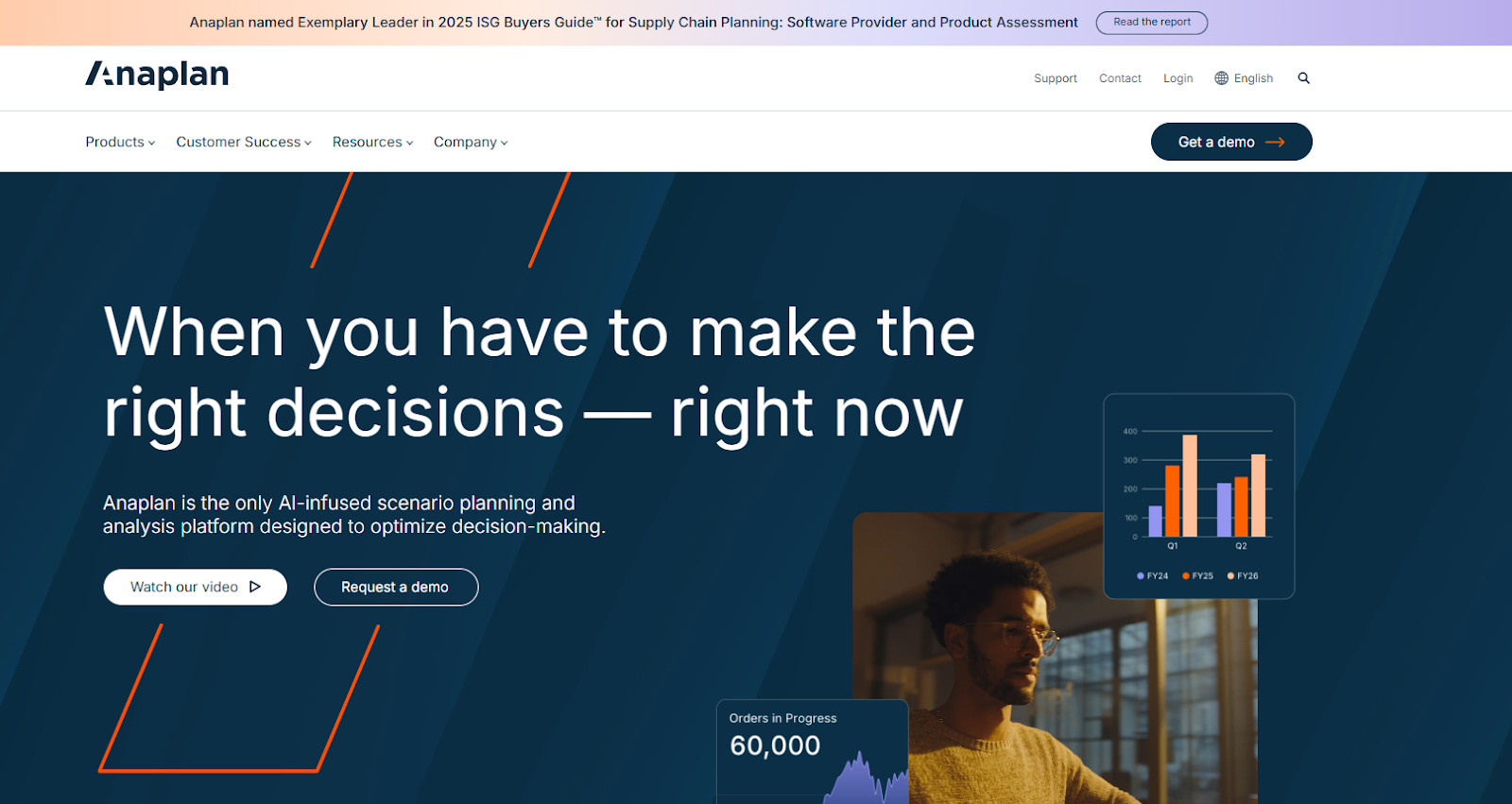 Screenshot of Anaplan FP&A homepage showing its AI capabilities
