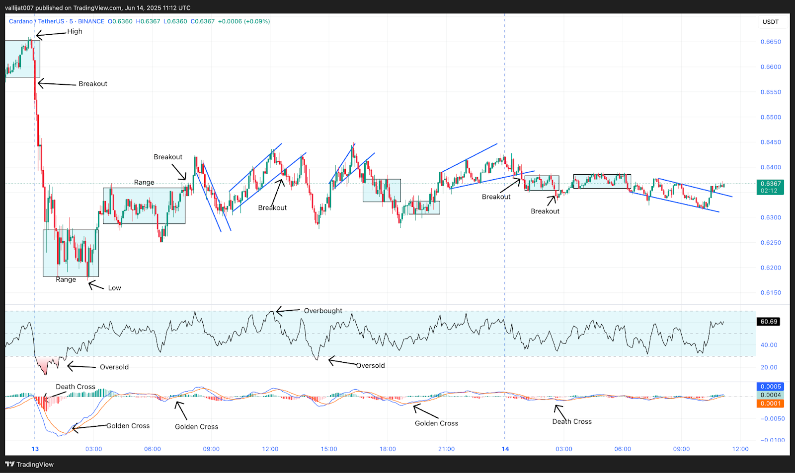 Chart 14: ADA/USDT M5 Chart, Analysed by vallijat007, published on TradingView, June 14, 2025
Cardano price