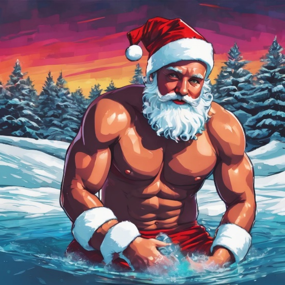 A person in santa claus garment in water

Description automatically generated