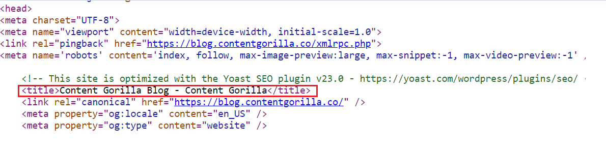 Content Gorilla Blog being displayed as the title tag