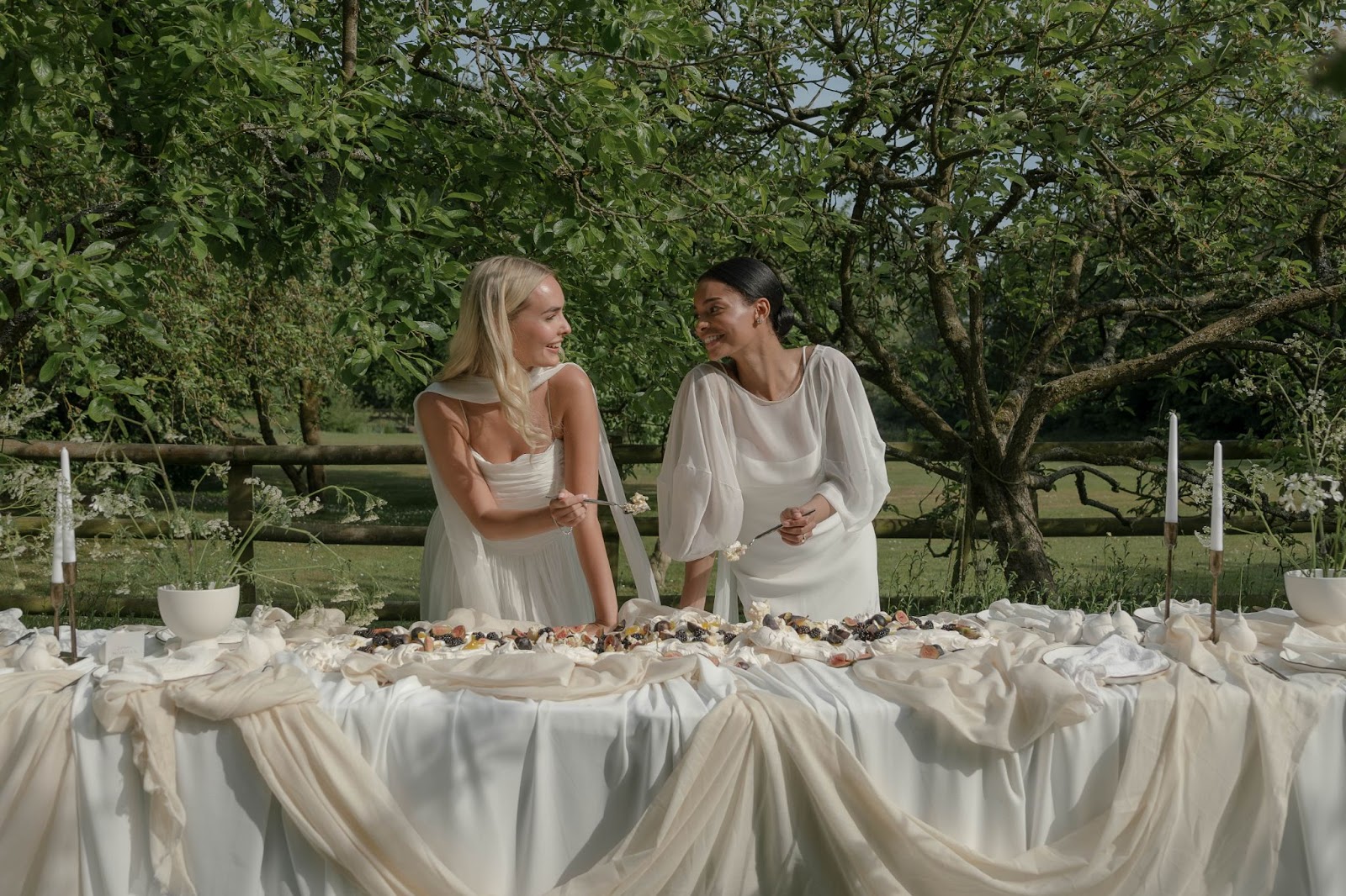 Outdoor modern rustic wedding tablescape with What a Host accessories