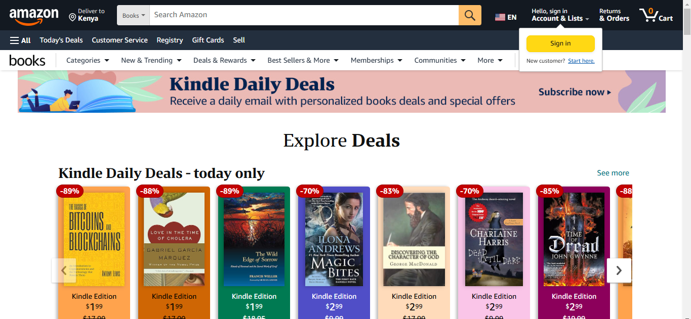 a screenshot of kindle daily site