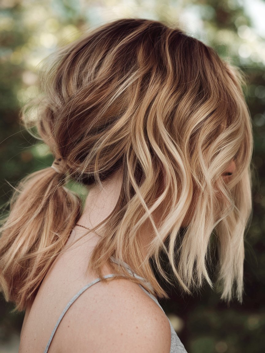 18. Textured Honey Blonde Long Bob