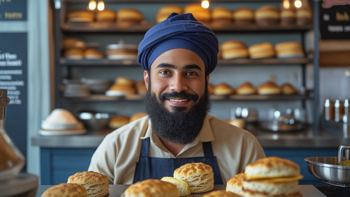 american biscuit with a kufi on