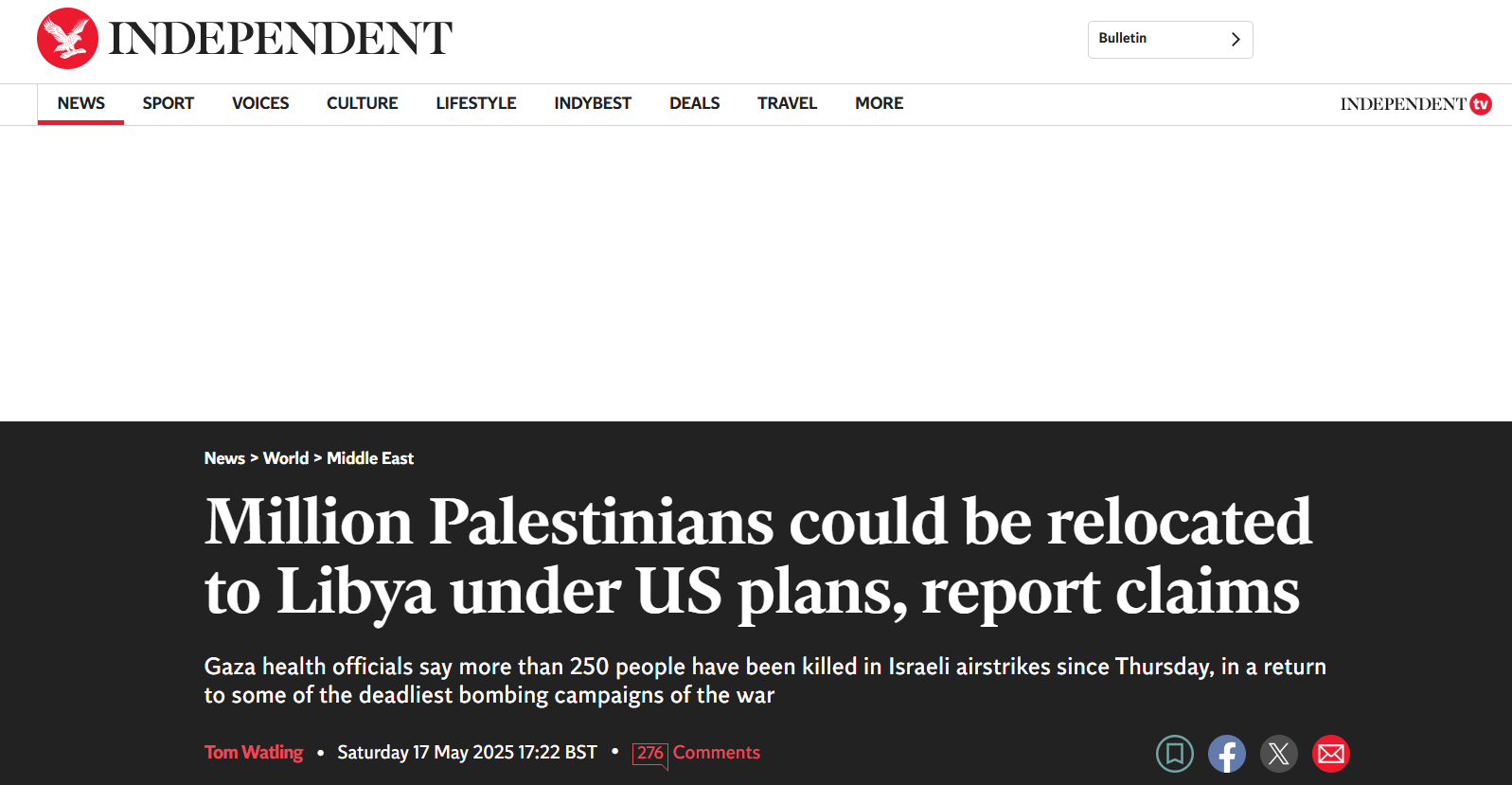 Million Palestinians could be relocated to Libya