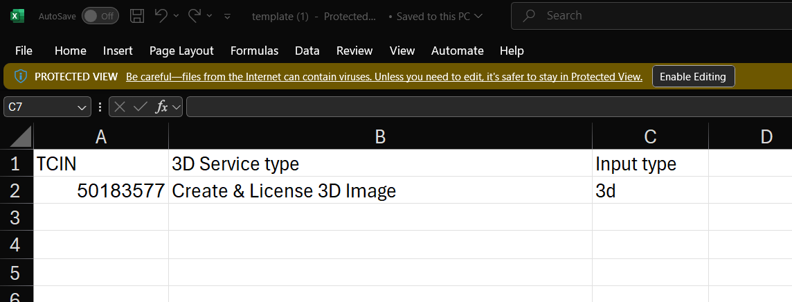 TCIN, service type, and input type