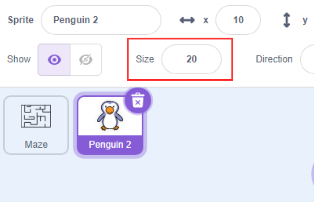 change the penguin sprite size