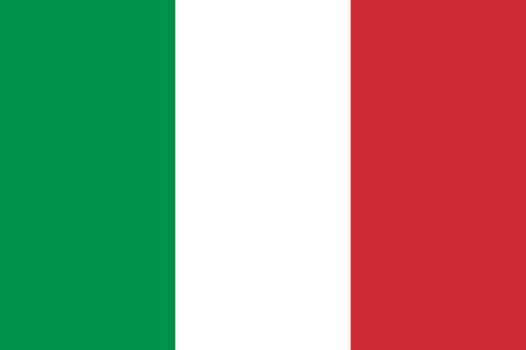 A flag of italy with red white and green stripes

Description automatically generated