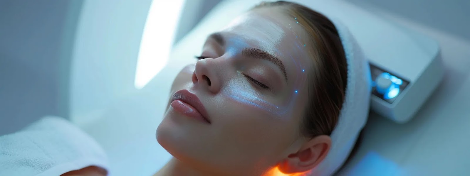 a serene, glowing face showcases the rejuvenating effects of radiofrequency skin tightening, surrounded by soft, natural light that highlights the transformation and vitality, evoking trust and satisfaction in non-invasive beauty treatments.