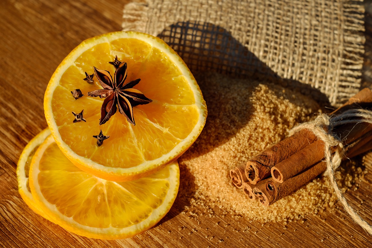 Photograph of citrus and cinnamon sticks