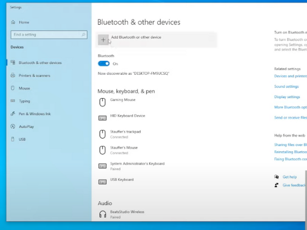 Bluetooth settings on PC showing the wireless controller