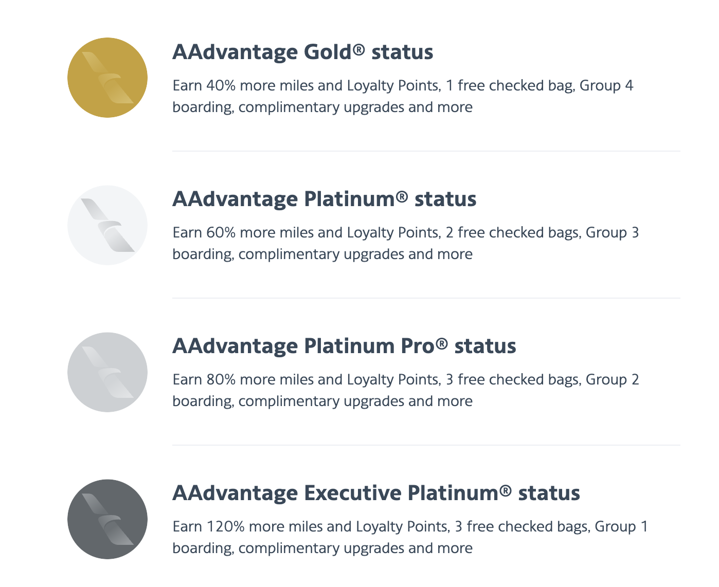 AAdvantage elite status levels