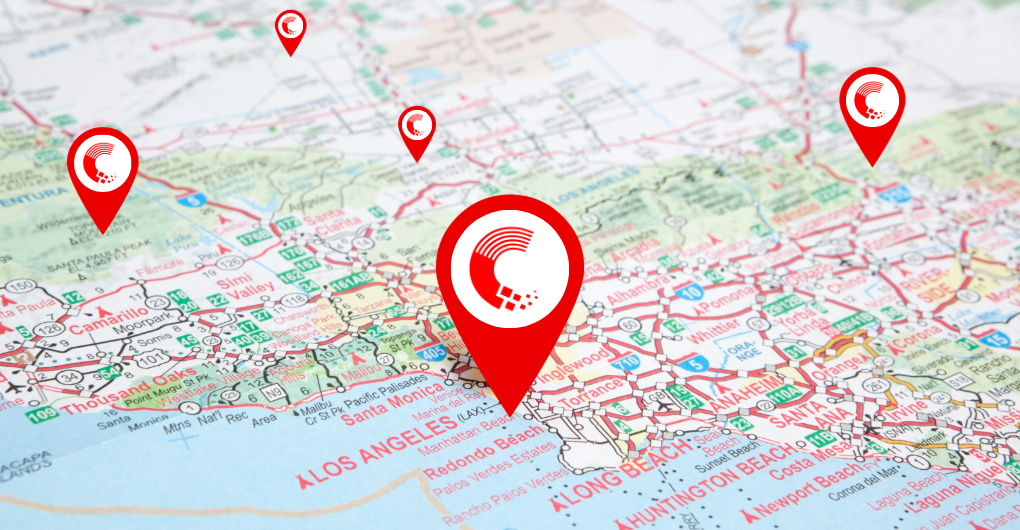 (A detailed map of Southern California marked with Citiguard location pins, highlighting the company's wide service coverage across Los Angeles, Ventura, and nearby cities.)