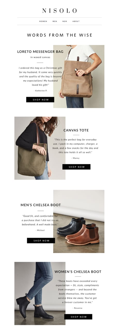 Nisolo curated product recommendations email