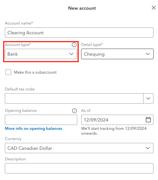 Creating Clearing Account on QuickBooks Online step 3