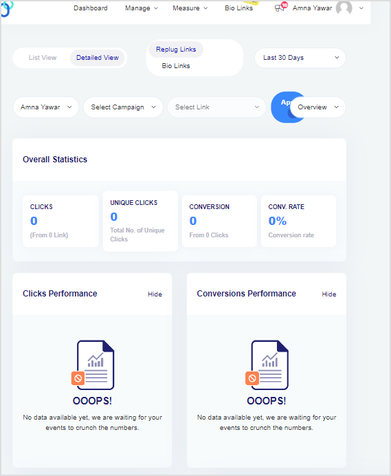 Preview of Replug's analytics dashboard