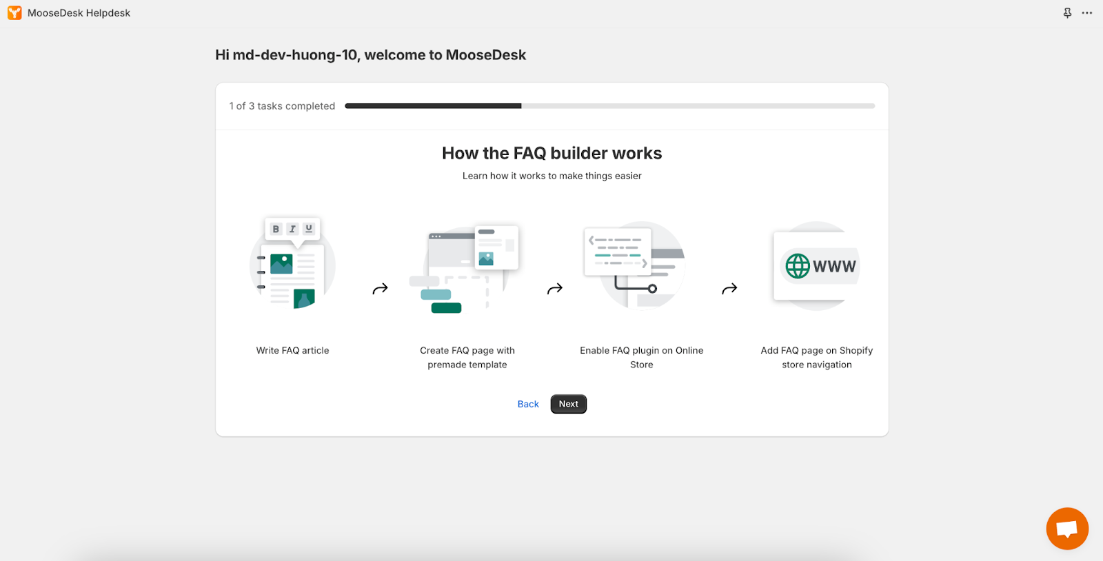 Revamped onboarding - Set up FAQ builder - MooseDesk ver 1.2.4