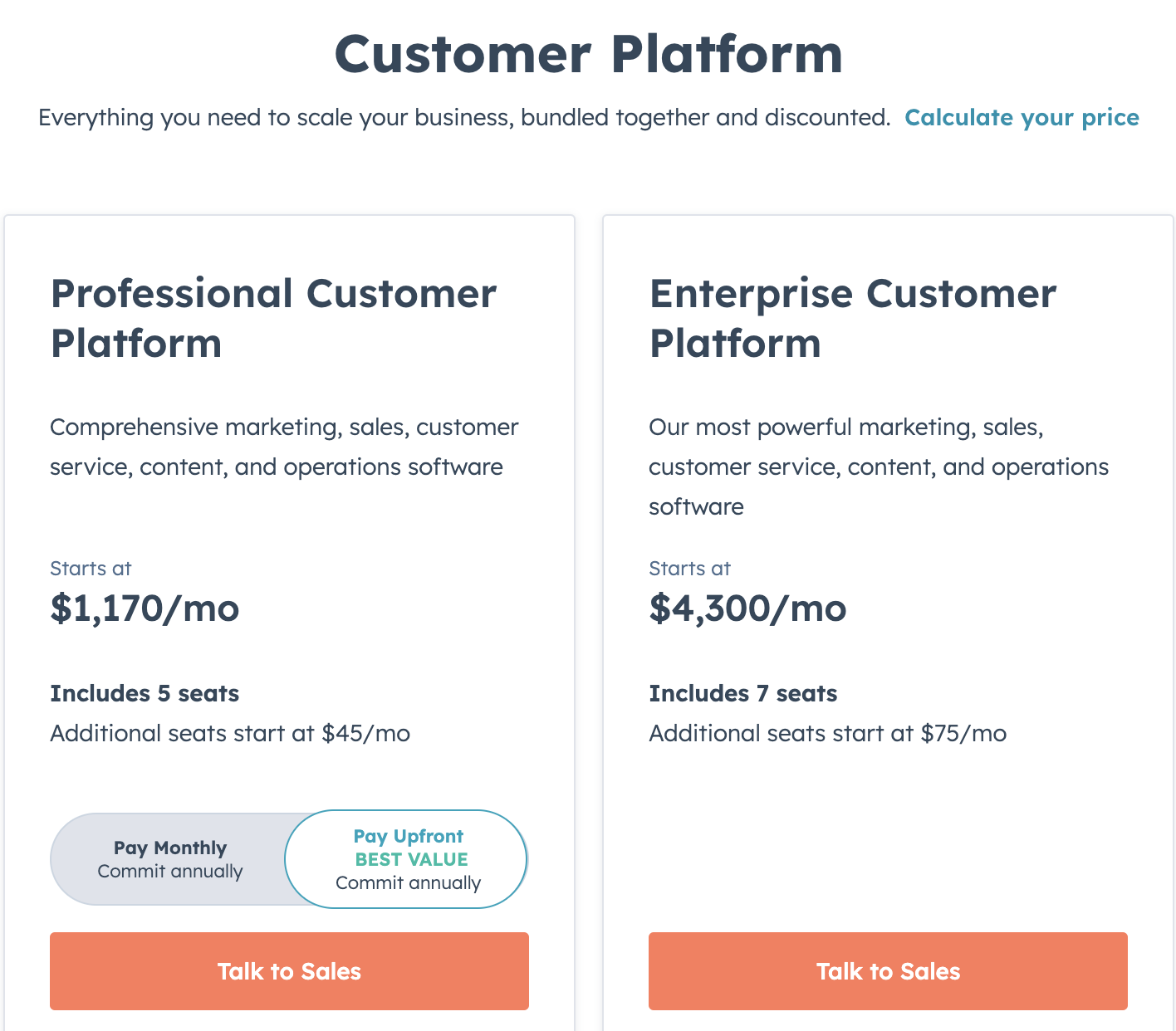 Hubspot Customer Platform pricing