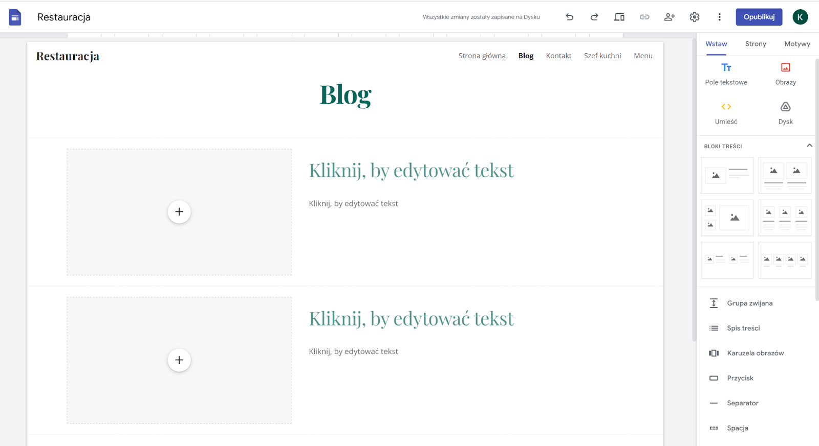 Tworzenie witryny z Google Sites. Blog