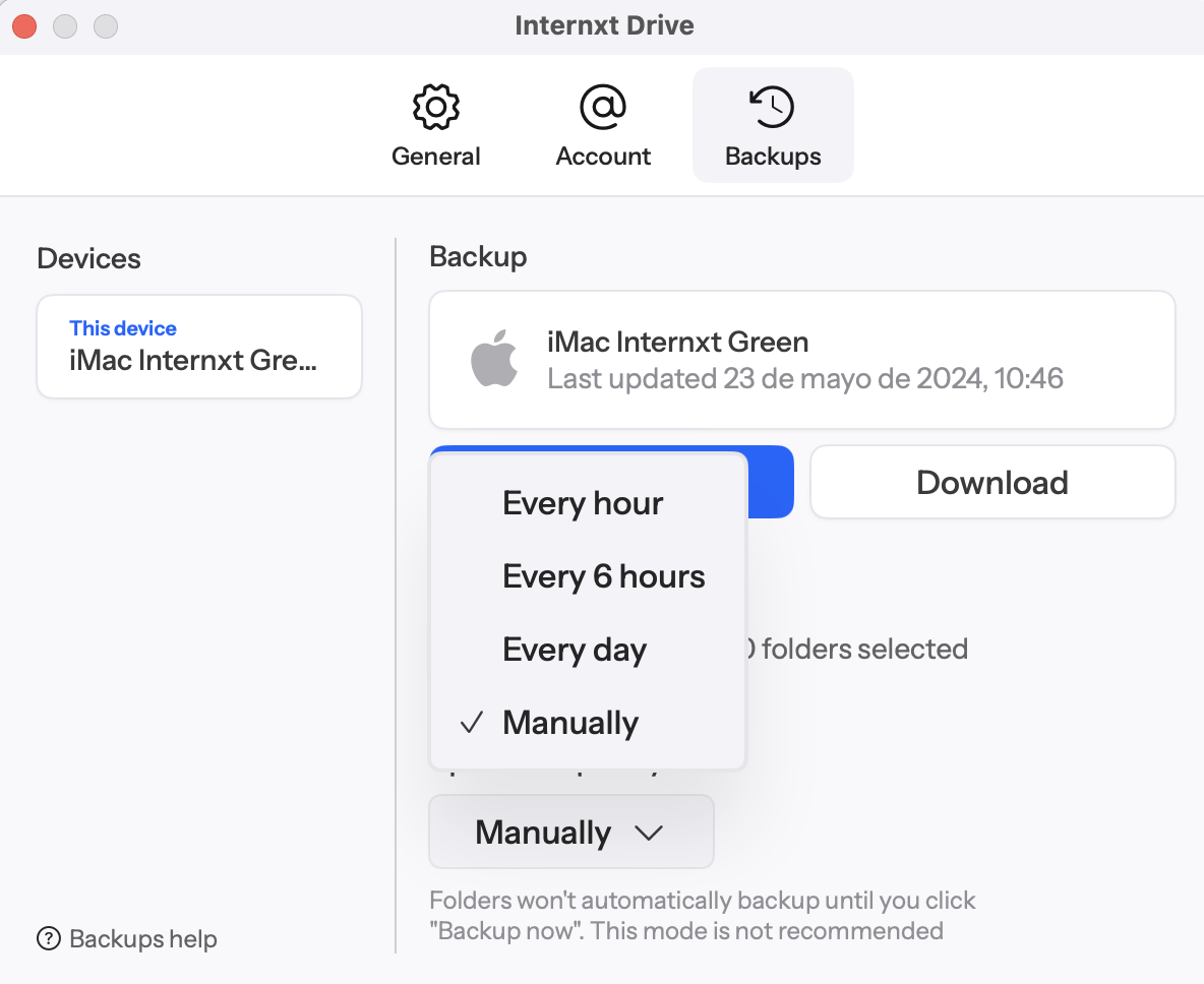 Internxt Drive backups