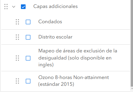 También puede ver capas de contexto adicional bajo la agrupación de Capas adicionales. 