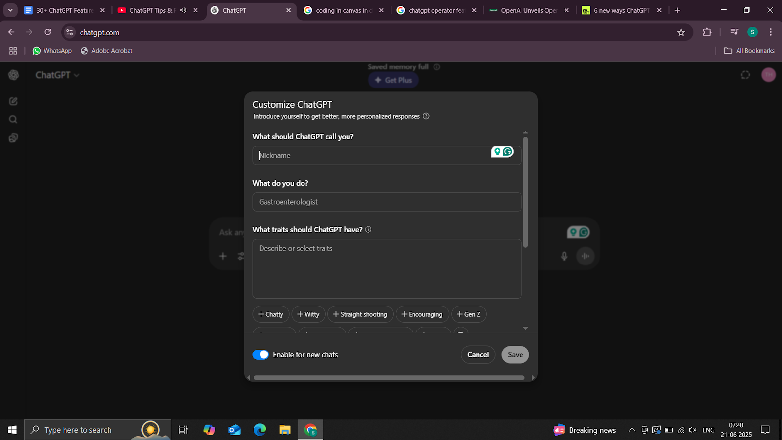 Customize chatgpt features
