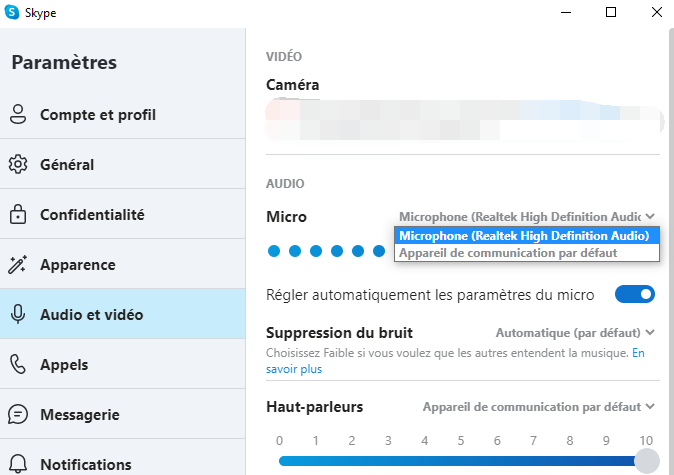 Paramètres Skype