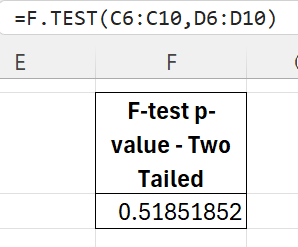 hypothesis testing in Excel - f test