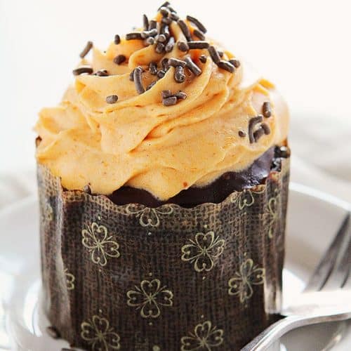 Chocolate Pumpkin Cupcakes plus Pumpkin Whipped Cream