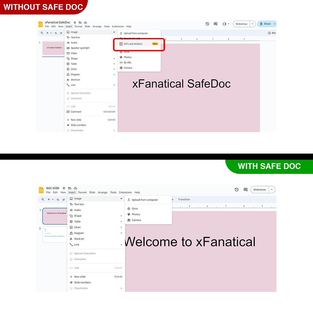 Block GIFs and stickers in Google Slides  using Safe Doc