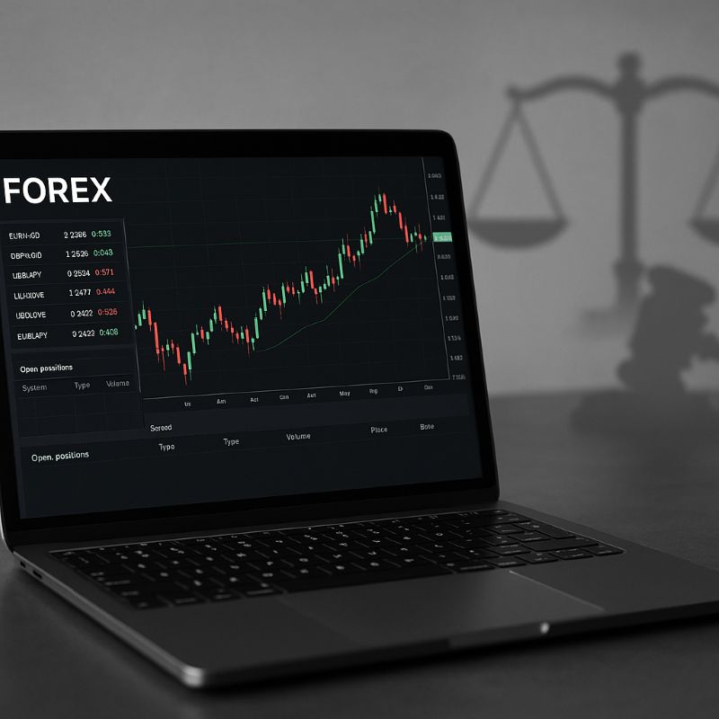Máy tính hiển thị biểu đồ Forex và cảnh báo pháp lý