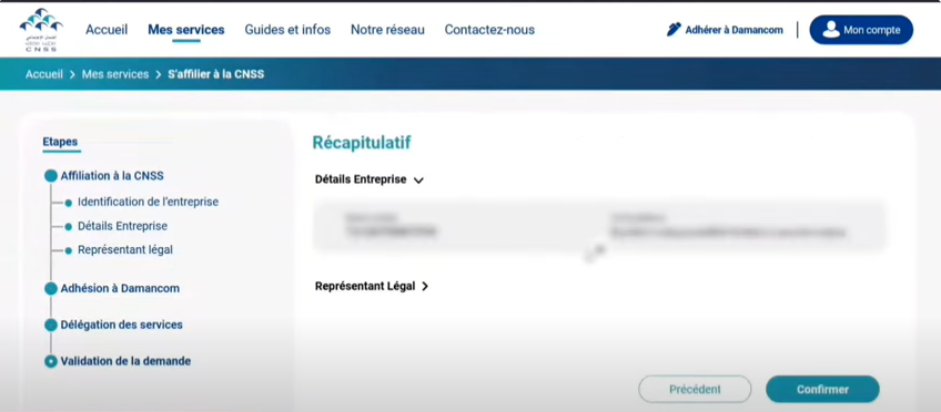 capture d'écran de l'étape Finaliser l’inscription