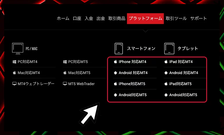 取引プラットフォームの選択（スマホ・タブレット）
