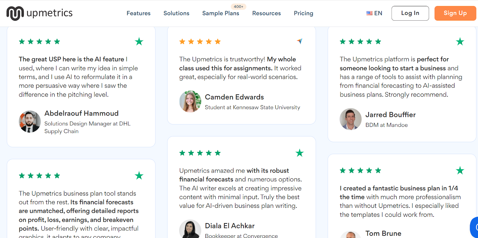 Reviews of Upmetrics, an AI tool for business plan