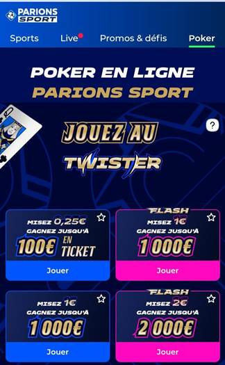 Parions Sport tentez votre chance sur les Twister avec la possibilité de gagner jusqu'à 2 500 fois