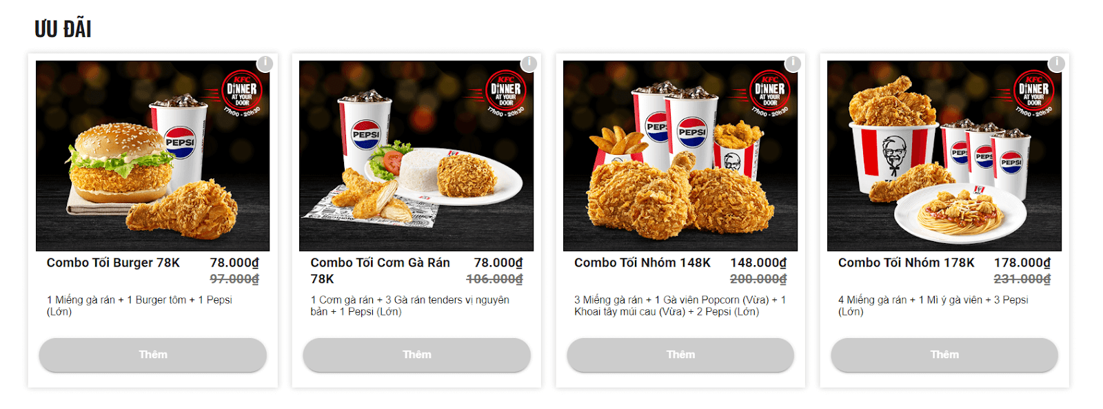 menu kfc: Các combo Ưu đãi luôn có mức giá rất hấp dẫn