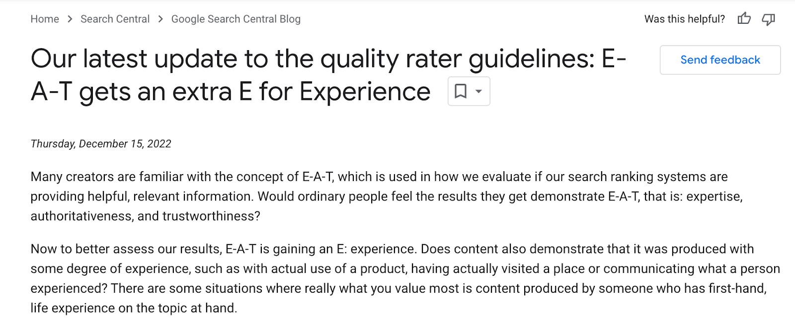 Google's EAT standards added another "E" for experience