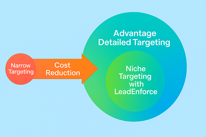 Reducing Facebook ad costs with Advantage Detailed Targeting and LeadEnforce flowchart