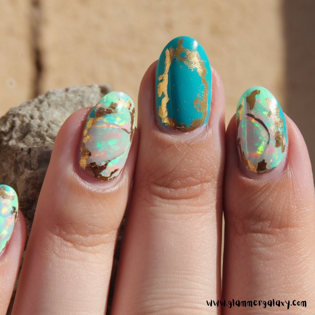 Western Nails with Turquoise and Opal