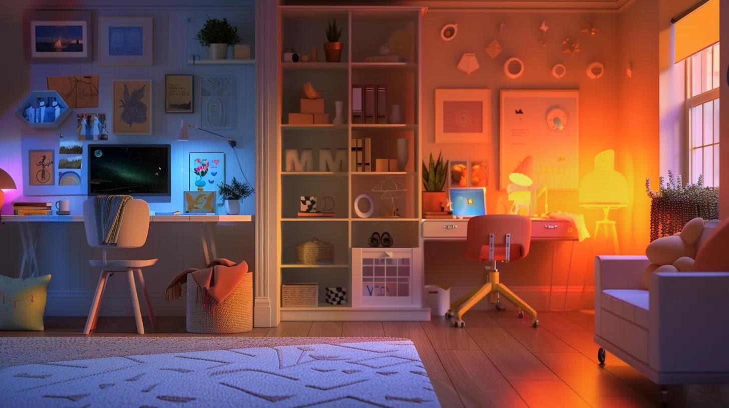 an inspiring office setting features a vibrant before-and-after display showcasing the remarkable transformation of a family's living space, complemented by heartfelt testimonials from rejuvenated moms highlighted in eye-catching infographics.