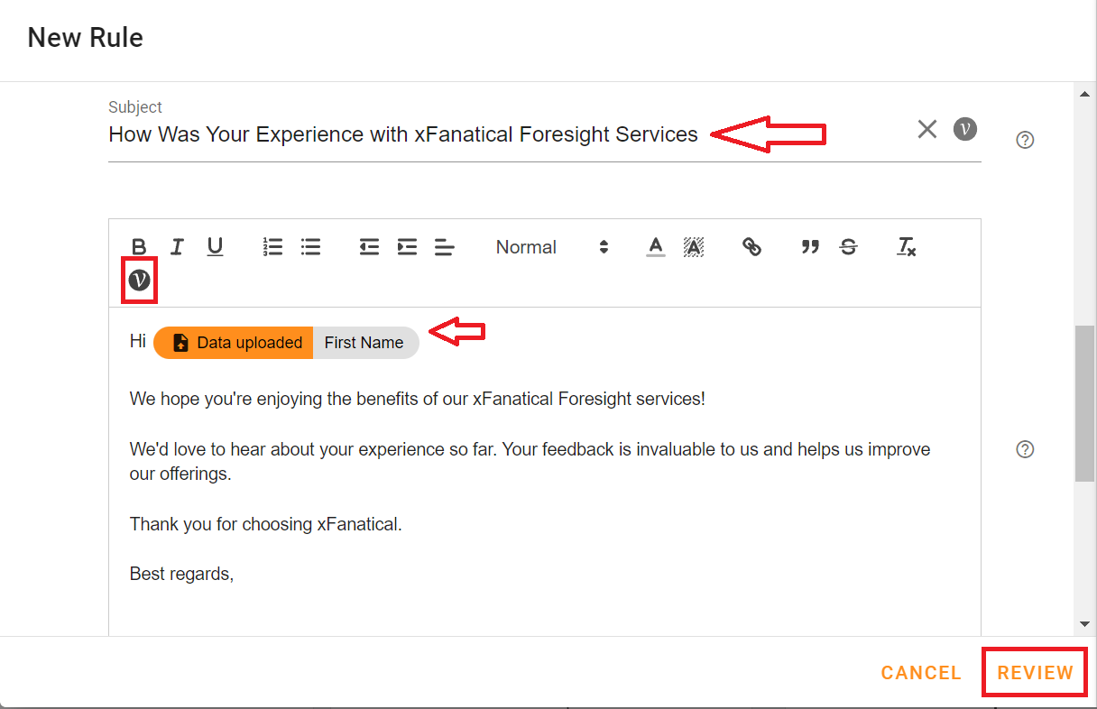 Mail Merge in Gmail using xFanatical Foresight-Email action