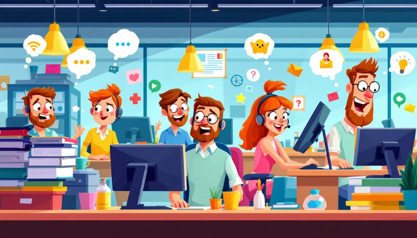 An illustration of advanced technology being utilized in a call center.