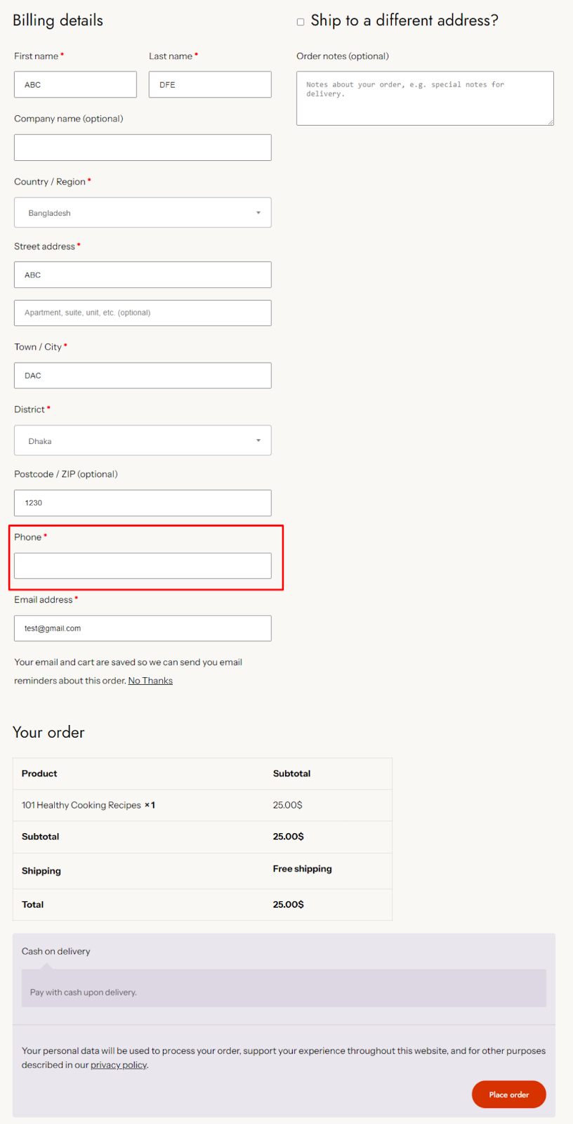 Default Phone Field in WooCommerce